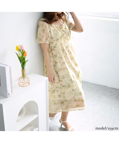 GOLDJAPAN(ゴールドジャパン)の「花柄バックシャーリングワンピース【大きいサイズ対応】(ワンピース・レディース・ベージュ・5L/4L/LL/3L/6L)」の9枚目の写真