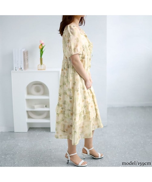 GOLDJAPAN(ゴールドジャパン)の「花柄バックシャーリングワンピース【大きいサイズ対応】(ワンピース・レディース・ベージュ・5L/4L/LL/3L/6L)」の10枚目の写真