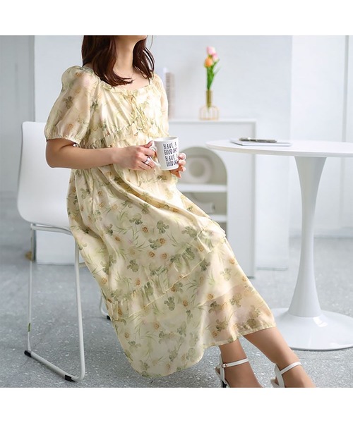 GOLDJAPAN(ゴールドジャパン)の「花柄バックシャーリングワンピース【大きいサイズ対応】(ワンピース・レディース・ベージュ・5L/4L/LL/3L/6L)」の12枚目の写真