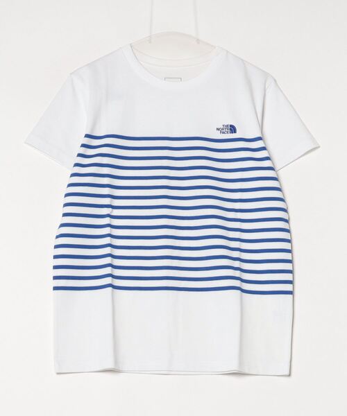 THE NORTH FACE(ザノースフェイス)の「ザ ノース フェイス THE NORTH FACE S/S Panel Border Tee_ショートスリーブパネルボーダーティー(Tシャツ/カットソー・レディース・ホワイト/ネイビー・S/M/L/XL)」の1枚目の写真