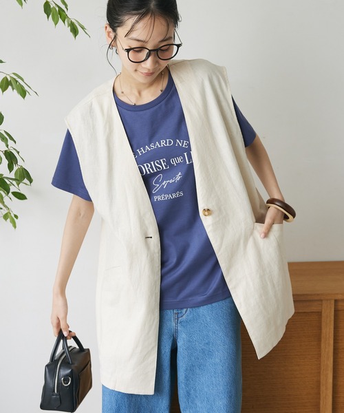 CRAFT STANDARD BOUTIQUE（クラフトスタンダードブティック）の「【キナリノ別注】リネンレーヨンジレベスト（ベスト・レディース・アイボリー/ブラック/チャコールグレー/ネイビー・FREE）」の2枚目の写真