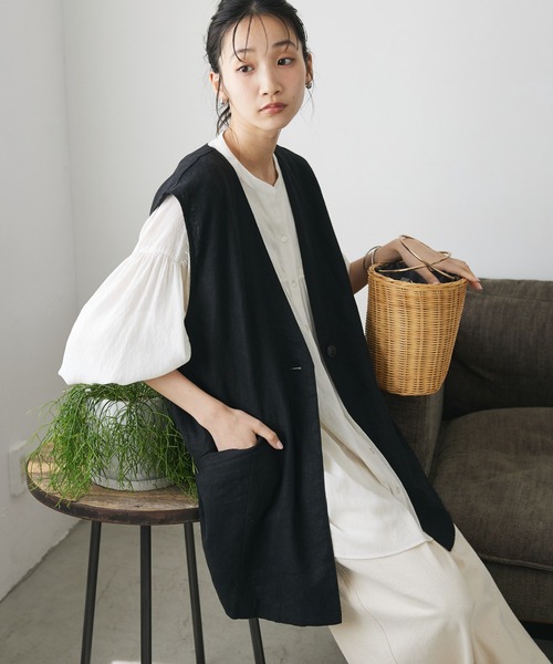 CRAFT STANDARD BOUTIQUE（クラフトスタンダードブティック）の「【キナリノ別注】リネンレーヨンジレベスト（ベスト・レディース・アイボリー/ブラック/チャコールグレー/ネイビー・FREE）」の3枚目の写真