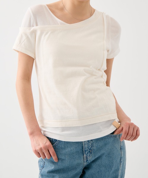 PUBLIC TOKYO(パブリックトウキョウ)の「【残りわずか】アシメツインシアートップス/レイヤードトップス(Tシャツ/カットソー・レディース・ライトブルー/アイボリー・1/2)」の22枚目の写真