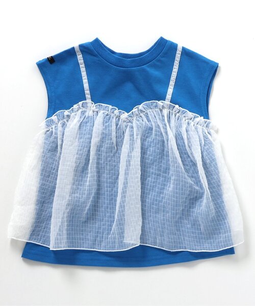 BREEZE（ブリーズ）の「チュールフレンチスリーブTシャツ_一部WEB限定カラー（Tシャツ/カットソー・キッズ・チャコール/ブルー/ピンク/オフホワイト・120/140/90/100/110/80/130）」の3枚目の写真