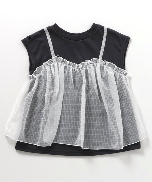 BREEZE（ブリーズ）の「チュールフレンチスリーブTシャツ_一部WEB限定カラー（Tシャツ/カットソー・キッズ・チャコール/ブルー/ピンク/オフホワイト・120/140/90/100/110/80/130）」の2枚目の写真