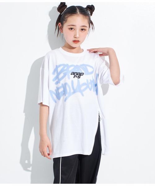 ANAP GiRL(アナップガール)の「ANAPR+S【リラスポ】グラフィティーロゴ前ZIPオーバーTシャ(Tシャツ/カットソー・キッズ・イエロー×グリーン/ブラック/ホワイト・XS/S/M)」の10枚目の写真