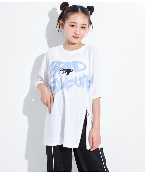 ANAP GiRL(アナップガール)の「ANAPR+S【リラスポ】グラフィティーロゴ前ZIPオーバーTシャ(Tシャツ/カットソー・キッズ・イエロー×グリーン/ブラック/ホワイト・XS/S/M)」の11枚目の写真