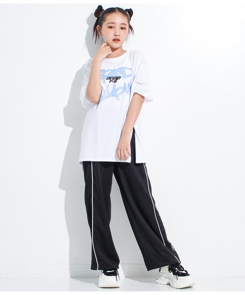ANAP GiRL(アナップガール)の「ANAPR+S【リラスポ】グラフィティーロゴ前ZIPオーバーTシャ(Tシャツ/カットソー・キッズ・イエロー×グリーン/ブラック/ホワイト・XS/S/M)」の4枚目の写真