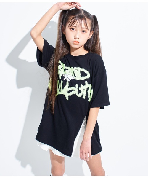 ANAP GiRL(アナップガール)の「ANAPR+S【リラスポ】グラフィティーロゴ前ZIPオーバーTシャ(Tシャツ/カットソー・キッズ・イエロー×グリーン/ブラック/ホワイト・XS/S/M)」の6枚目の写真