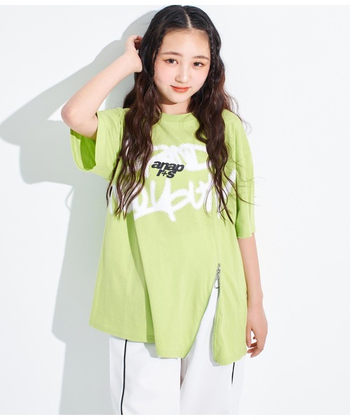 ANAP GiRL(アナップガール)の「ANAPR+S【リラスポ】グラフィティーロゴ前ZIPオーバーTシャ(Tシャツ/カットソー・キッズ・イエロー×グリーン/ブラック/ホワイト・XS/S/M)」の16枚目の写真