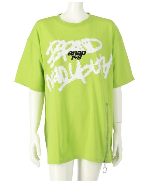 ANAP GiRL(アナップガール)の「ANAPR+S【リラスポ】グラフィティーロゴ前ZIPオーバーTシャ(Tシャツ/カットソー・キッズ・イエロー×グリーン/ブラック/ホワイト・XS/S/M)」の17枚目の写真