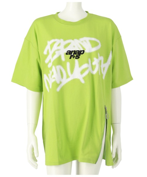 ANAP GiRL(アナップガール)の「ANAPR+S【リラスポ】グラフィティーロゴ前ZIPオーバーTシャ(Tシャツ/カットソー・キッズ・イエロー×グリーン/ブラック/ホワイト・XS/S/M)」の18枚目の写真