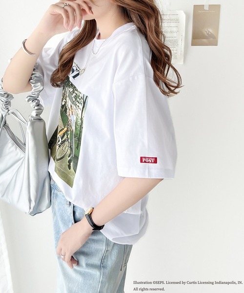 classicalelf(クラシカルエルフ)の「『THE SATURDAY EVENING POST』×クラシカルエルフ 別注グラフィックTシャツ【Bike Riding Lesson】(Tシャツ/カットソー・レディース・チャコール/ホワイト・X-LARGE/LARGE/MEDIUM/SMALL)」の5枚目の写真