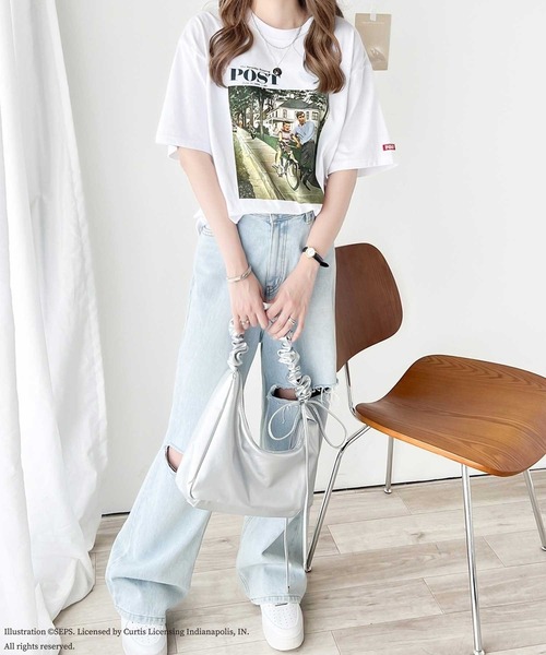 classicalelf(クラシカルエルフ)の「『THE SATURDAY EVENING POST』×クラシカルエルフ 別注グラフィックTシャツ【Bike Riding Lesson】(Tシャツ/カットソー・レディース・チャコール/ホワイト・X-LARGE/LARGE/MEDIUM/SMALL)」の6枚目の写真