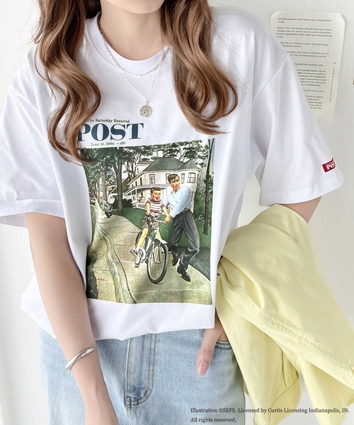 classicalelf(クラシカルエルフ)の「『THE SATURDAY EVENING POST』×クラシカルエルフ 別注グラフィックTシャツ【Bike Riding Lesson】(Tシャツ/カットソー・レディース・チャコール/ホワイト・X-LARGE/LARGE/MEDIUM/SMALL)」の7枚目の写真