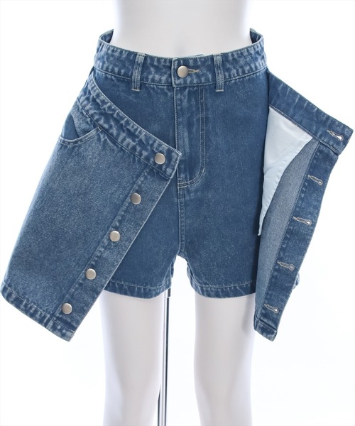 clear（クリア）の「フラップデニムスコート［ショート丈 ミニ丈 カジュアル］≪再入荷≫（デニムパンツ・レディース・ブルー/ブラック・M/S）」の8枚目の写真