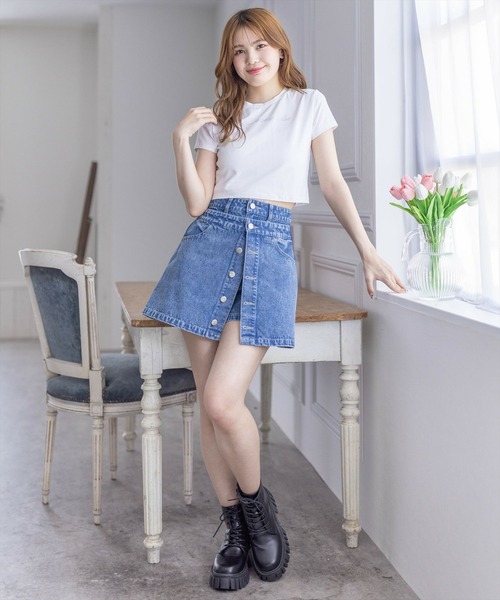 clear（クリア）の「フラップデニムスコート［ショート丈 ミニ丈 カジュアル］≪再入荷≫（デニムパンツ・レディース・ブルー/ブラック・M/S）」の11枚目の写真