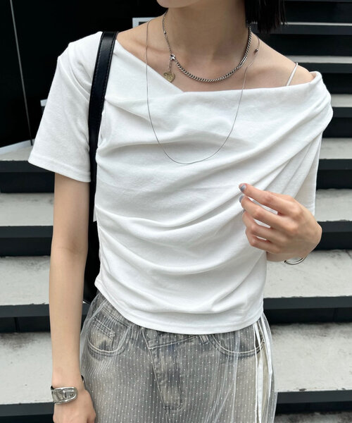 mystic(ミスティック)の「【全骨格対応】オフショルTシャツ(Tシャツ/カットソー・レディース・ブラウン/ブラック/グレー/オフホワイト/カーキ・FREE)」の7枚目の写真