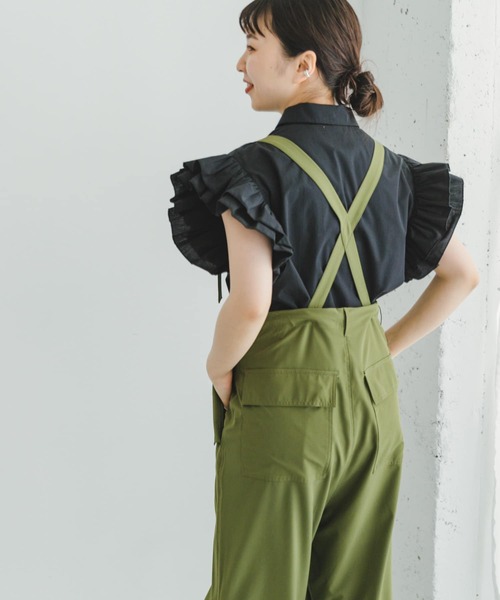 ITEMS URBANRESEARCH（アイテムズ アーバンリサーチ）の「フリルショートブラウス（シャツ/ブラウス・レディース・ストライプ/ブラック・FREE）」の5枚目の写真