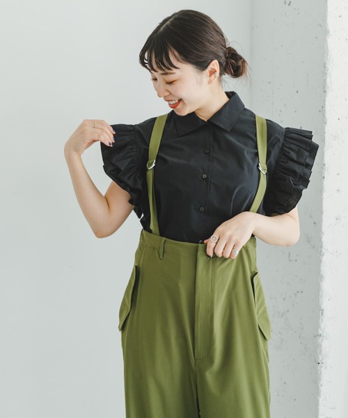 ITEMS URBANRESEARCH（アイテムズ アーバンリサーチ）の「フリルショートブラウス（シャツ/ブラウス・レディース・ストライプ/ブラック・FREE）」の6枚目の写真