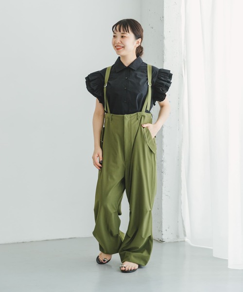 ITEMS URBANRESEARCH（アイテムズ アーバンリサーチ）の「フリルショートブラウス（シャツ/ブラウス・レディース・ストライプ/ブラック・FREE）」の7枚目の写真