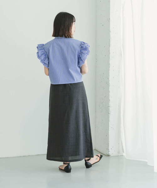 ITEMS URBANRESEARCH（アイテムズ アーバンリサーチ）の「フリルショートブラウス（シャツ/ブラウス・レディース・ストライプ/ブラック・FREE）」の14枚目の写真