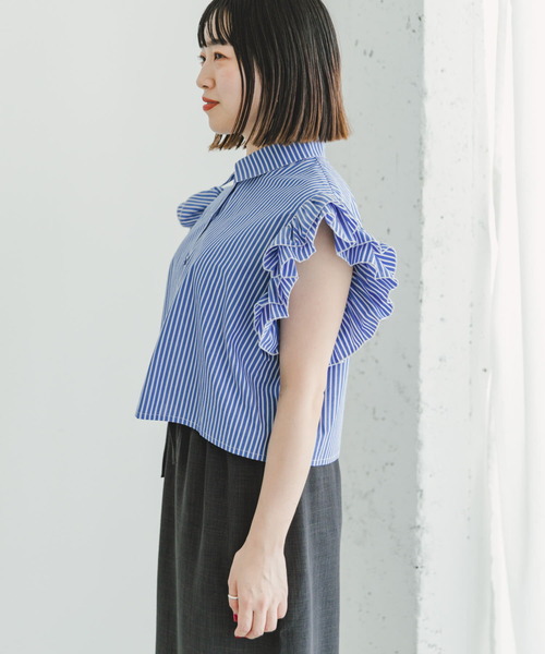 ITEMS URBANRESEARCH（アイテムズ アーバンリサーチ）の「フリルショートブラウス（シャツ/ブラウス・レディース・ストライプ/ブラック・FREE）」の16枚目の写真