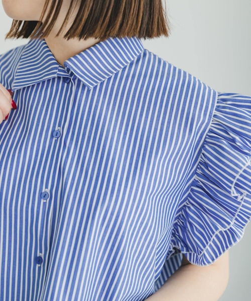 ITEMS URBANRESEARCH（アイテムズ アーバンリサーチ）の「フリルショートブラウス（シャツ/ブラウス・レディース・ストライプ/ブラック・FREE）」の18枚目の写真