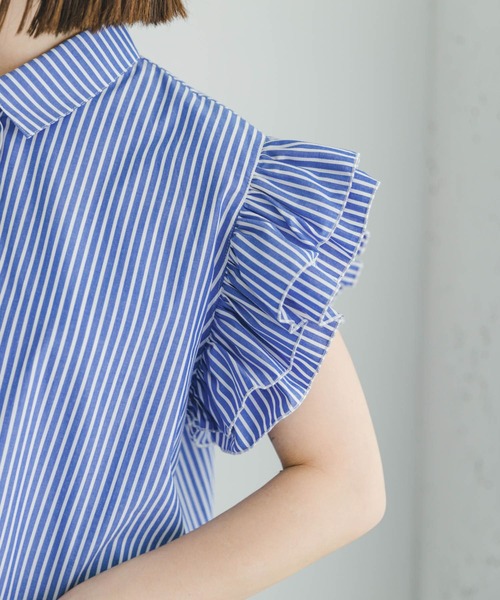 ITEMS URBANRESEARCH（アイテムズ アーバンリサーチ）の「フリルショートブラウス（シャツ/ブラウス・レディース・ストライプ/ブラック・FREE）」の19枚目の写真