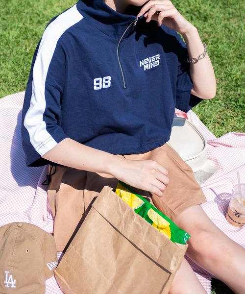 WEGO（ウィゴー）の「WEGO/刺繍ハーフジップT（Tシャツ/カットソー・レディース・ネイビー/ホワイト/アイボリー・FREE）」の3枚目の写真