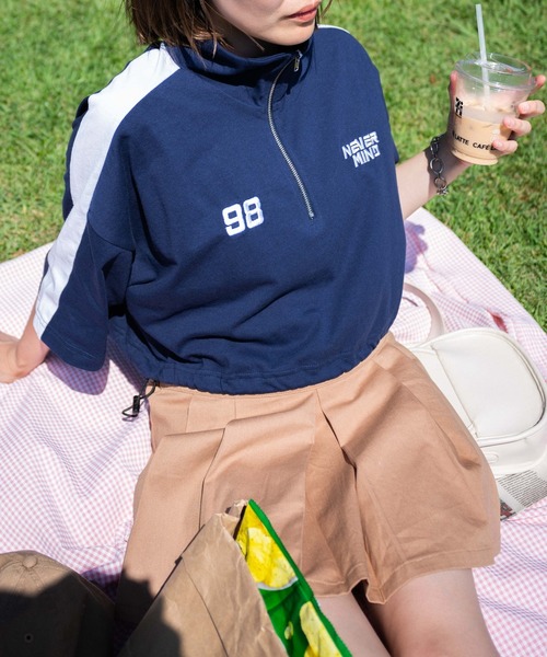 WEGO（ウィゴー）の「WEGO/刺繍ハーフジップT（Tシャツ/カットソー・レディース・ネイビー/ホワイト/アイボリー・FREE）」の9枚目の写真