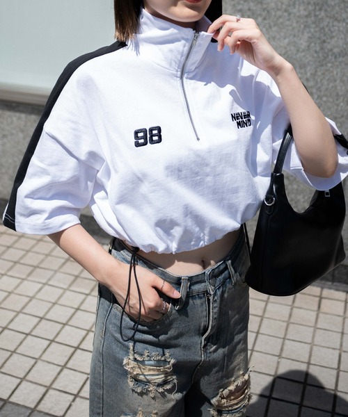 WEGO（ウィゴー）の「WEGO/刺繍ハーフジップT（Tシャツ/カットソー・レディース・ネイビー/ホワイト/アイボリー・FREE）」の14枚目の写真