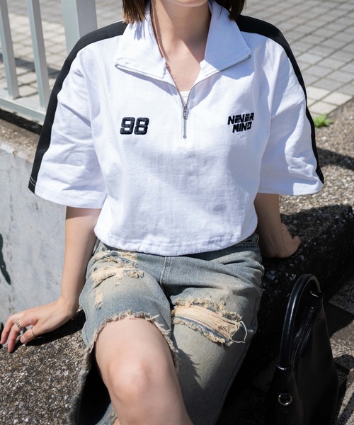 WEGO（ウィゴー）の「WEGO/刺繍ハーフジップT（Tシャツ/カットソー・レディース・ネイビー/ホワイト/アイボリー・FREE）」の15枚目の写真