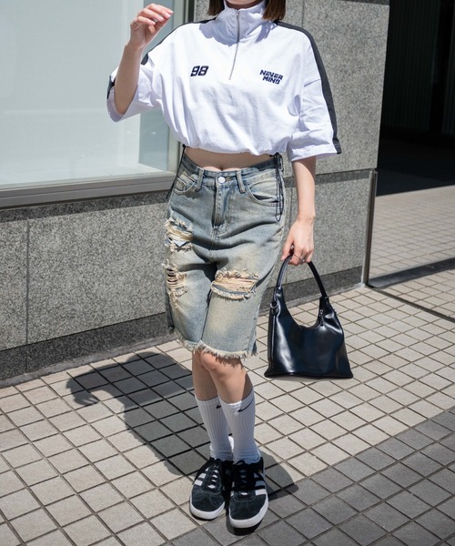 WEGO（ウィゴー）の「WEGO/刺繍ハーフジップT（Tシャツ/カットソー・レディース・ネイビー/ホワイト/アイボリー・FREE）」の16枚目の写真