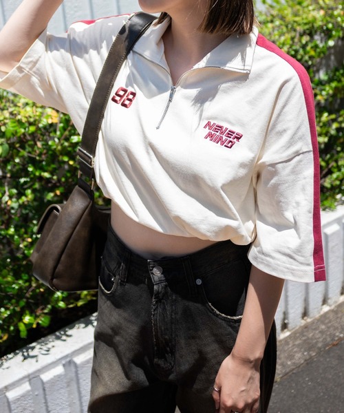 WEGO（ウィゴー）の「WEGO/刺繍ハーフジップT（Tシャツ/カットソー・レディース・ネイビー/ホワイト/アイボリー・FREE）」の18枚目の写真