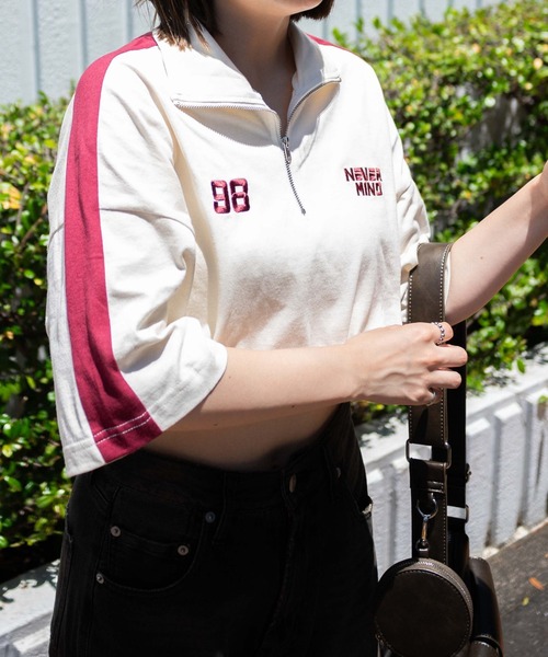 WEGO（ウィゴー）の「WEGO/刺繍ハーフジップT（Tシャツ/カットソー・レディース・ネイビー/ホワイト/アイボリー・FREE）」の8枚目の写真