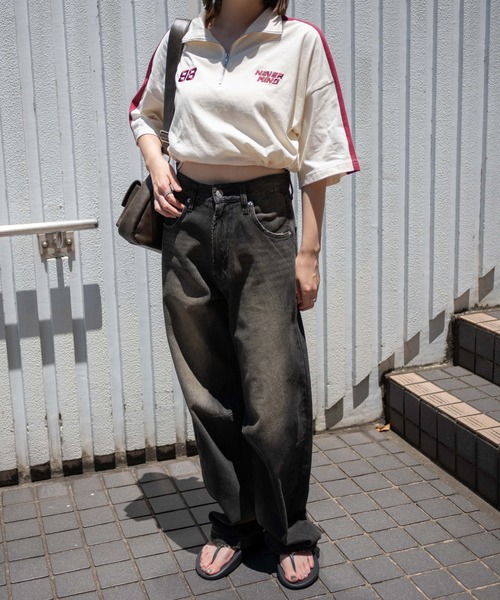 WEGO（ウィゴー）の「WEGO/刺繍ハーフジップT（Tシャツ/カットソー・レディース・ネイビー/ホワイト/アイボリー・FREE）」の5枚目の写真