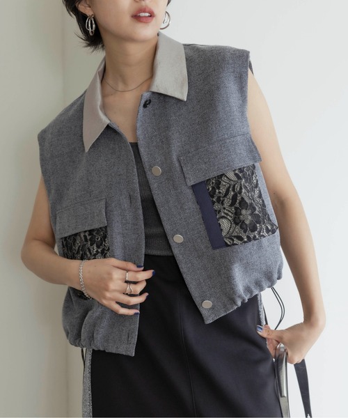 ◆値下げ中◆EimeeLaw エイミーロウ フーディドロストベスト〔12〕 EimeeLaw エイミーロウ フーディドロストベスト〔12〕（ツィード