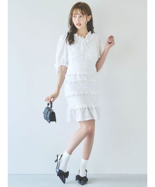 dazzlin（ダズリン）の「ベビーフリルシャーリングワンピース（ワンピース・レディース・ピンク/ネイビー/オフホワイト・SMALL/MEDIUM）」の6枚目の写真