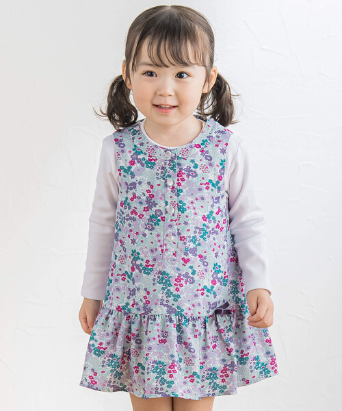 【セール】【お揃い】サテンフローラルノースリーブワンピース(80~90cm)（ワンピース）｜BeBe（ベベ）