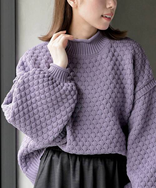 and per se アンパスィ ニットセーター ハイネック 異素材 紫 M and
