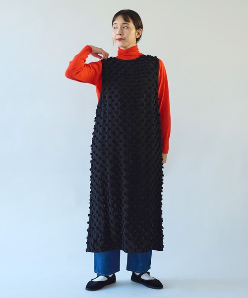 yuni ドットキャミワンピース （セット】ボトルネックニットソー  