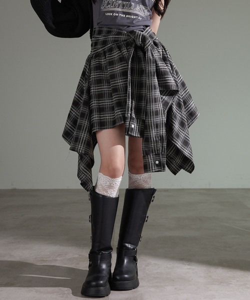 N*7様 アシメラップスカート　黒シルバー セール】2WAYアシメラップスカパン（スカート）｜apres jour mignon