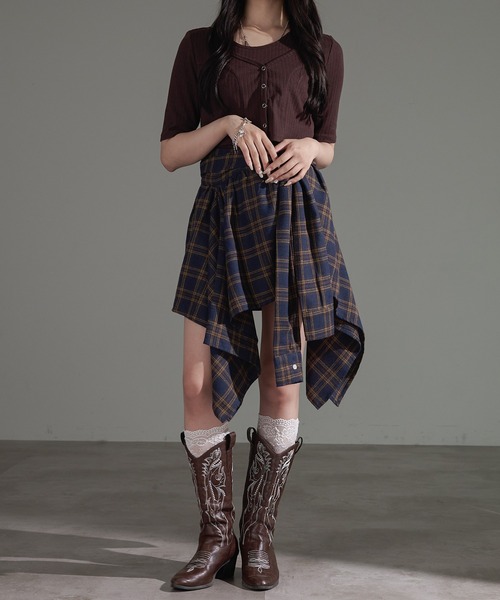 apres jour mignon（アプレジュールミニョン）の「2WAYアシメラップスカパン（スカート・レディース・ネイビー/レッド/ブラウン系その他/ブラック・X-LARGE/フリー）」の6枚目の写真