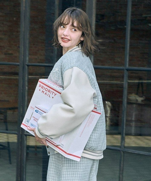 F i.n.t（フィント）の「【セットアップ対応】ファンシーツイードスタジャン/fint（スタジャン・レディース・ライトブルー/ネイビー・FREE）」の12枚目の写真