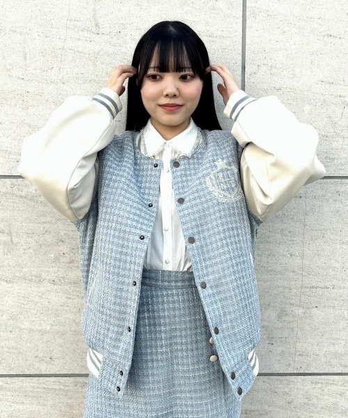 F i.n.t（フィント）の「【セットアップ対応】ファンシーツイードスタジャン/fint（スタジャン・レディース・ライトブルー/ネイビー・FREE）」の13枚目の写真