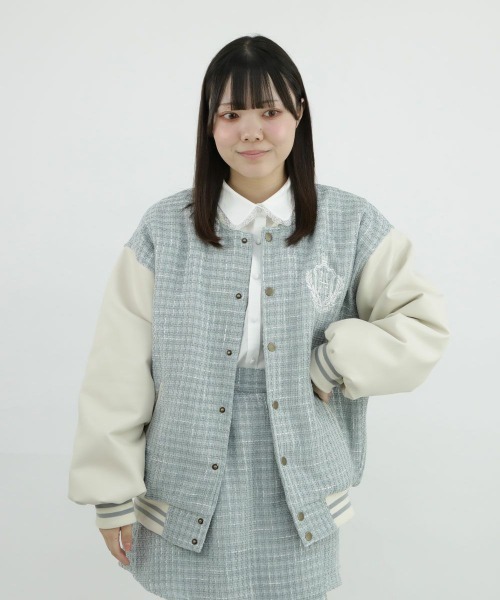 F i.n.t（フィント）の「【セットアップ対応】ファンシーツイードスタジャン/fint（スタジャン・レディース・ライトブルー/ネイビー・FREE）」の16枚目の写真