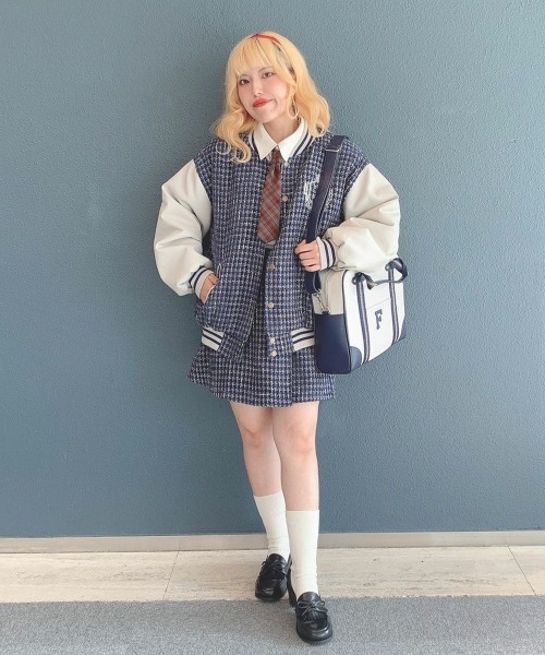 F i.n.t（フィント）の「【セットアップ対応】ファンシーツイードスタジャン/fint（スタジャン・レディース・ライトブルー/ネイビー・FREE）」の15枚目の写真