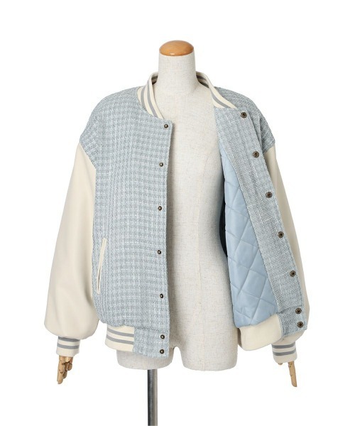 F i.n.t（フィント）の「【セットアップ対応】ファンシーツイードスタジャン/fint（スタジャン・レディース・ライトブルー/ネイビー・FREE）」の9枚目の写真