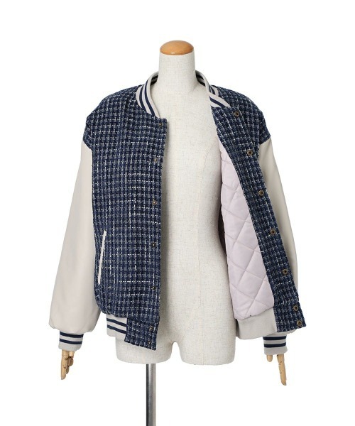 F i.n.t（フィント）の「【セットアップ対応】ファンシーツイードスタジャン/fint（スタジャン・レディース・ライトブルー/ネイビー・FREE）」の10枚目の写真